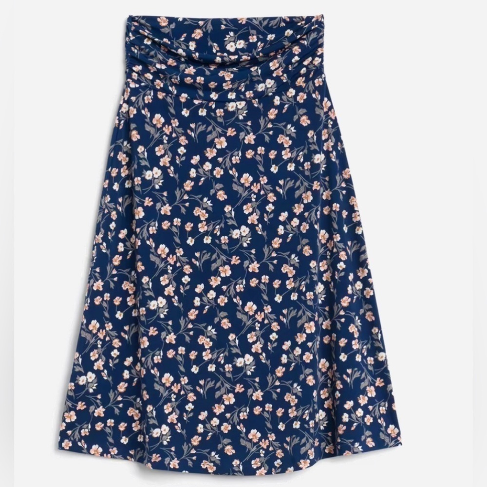 NEW Kaileigh Floral Knit Midi Skirt Navy XS
